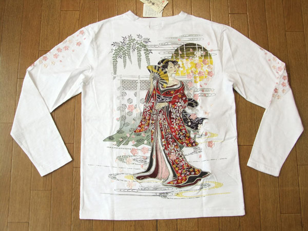 長袖Tシャツ ロンtee 和柄 舞花魁桜刺繍 KWT64065: 華鳥風月(かちょう 