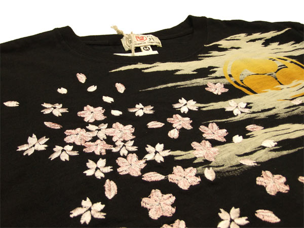 長袖Tシャツ 桜+石川五右衛門刺繍 KWT64067 和柄ロンtee: 華鳥風月(か 